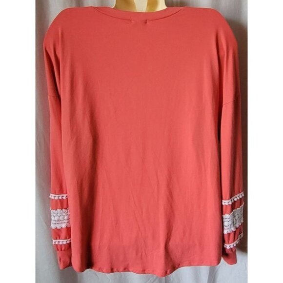 Lovely Melody top Coral NEW Boutique Small BOHO stretchy crochet arms flowy NWOT - Picture 3 of 11